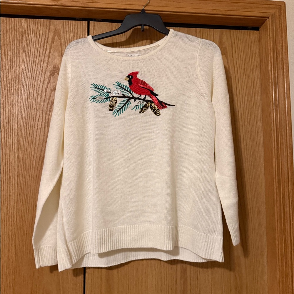 Croft & Barrow Cream Sweater with Red Bird Design